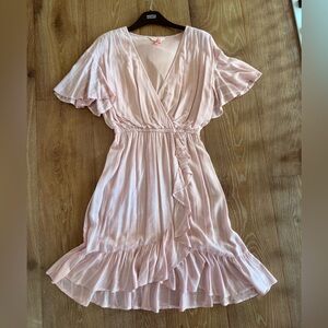 LC Lauren Conrad Pink Flutter Sleeve Wrap Dress